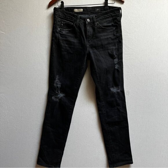 AG Adriano Goldschmied Black Beau Slouchy Distressed Skinny Women's Jeans Sz 26R - Picture 2 of 14